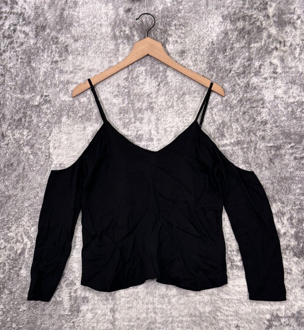 Reformation Top XS Womens Black Crepe Cold Shoulder Blouse
